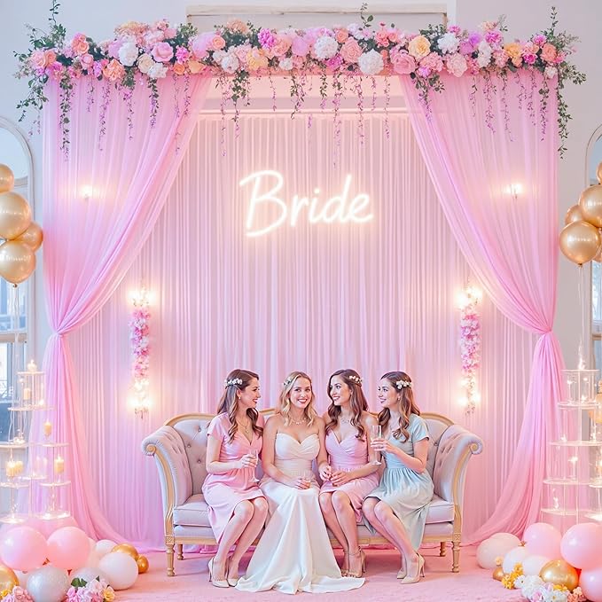 10ft x 12ft Pink Tulle Backdrop Curtain - Image 3