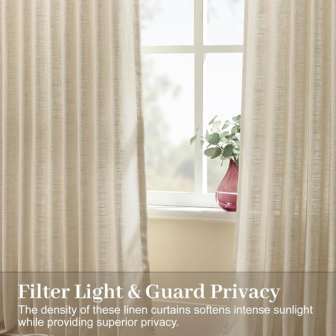 Pinch Pleated Linen Curtains 84 Inch Length 2 Panels Set, Light Filtering Linen - Image 2