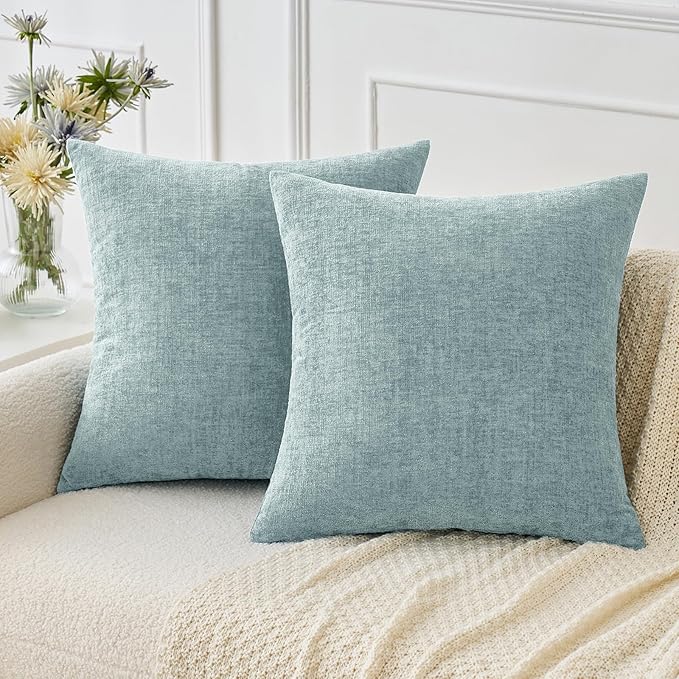 MIULEE Pack of 2 Light Blue Throw Pillow Covers 18x18 Inch Soft Chenille Pillow by MIULEE