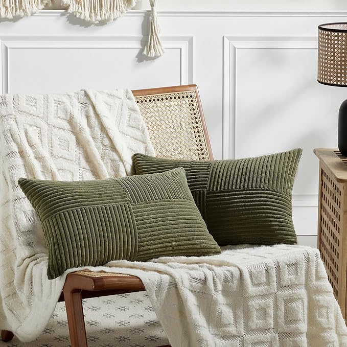 Fancy Homi 2 Packs Olive Green Lumbar Decorative Throw Pillow Covers 14x22 Inch by Fancy+Homi