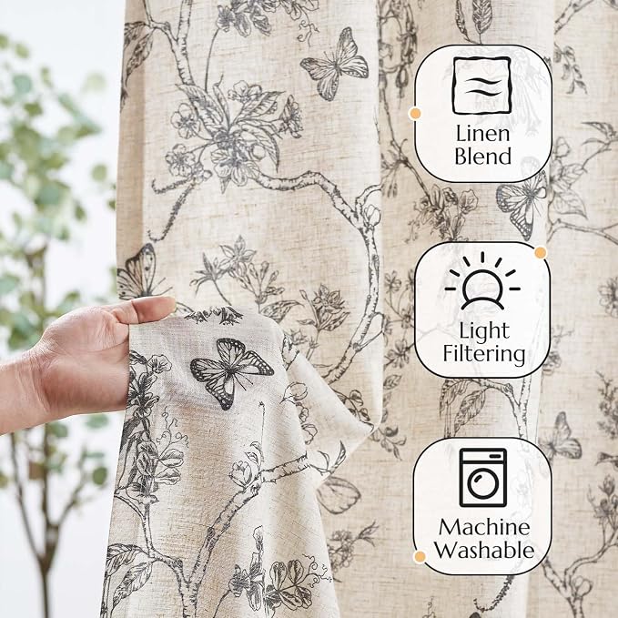 jinchan Floral Curtains Lined Linen Blend Curtain - Image 2