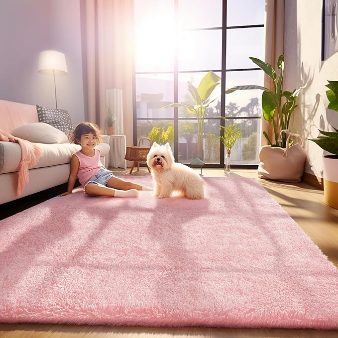 Ophanie Pink Area Rugs for Bedroom Girls, 6x9 Kids Fluffy Fuzzy Furry Shag - Image 3
