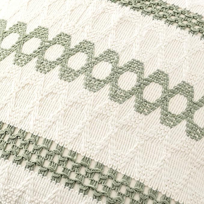 MIULEE Set of 2 Sage Green Boho Decorative Pillow Covers 24x24 Inch Farmhouse - Image 4
