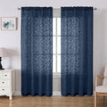 Lecloud Leia Navy Blue Sheer Curtains 72 Inches Long 2 Panels, Jacquard Leaf by Lecloud