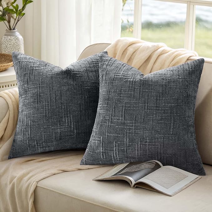decorUhome Dark Grey Chenille Throw Pillow Covers 20x20 Set of 2 Textured Soft - Image 9