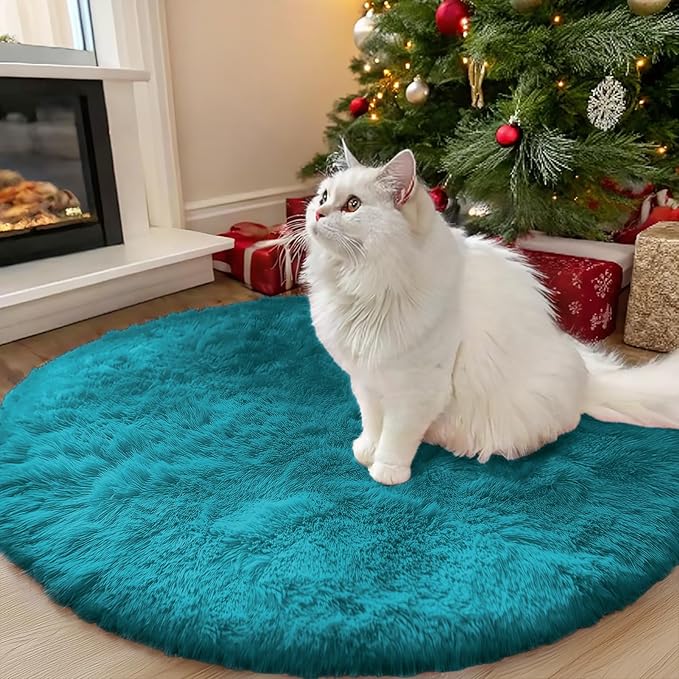 OLANLY Teal Round Rugs for Bedroom by OLANLY