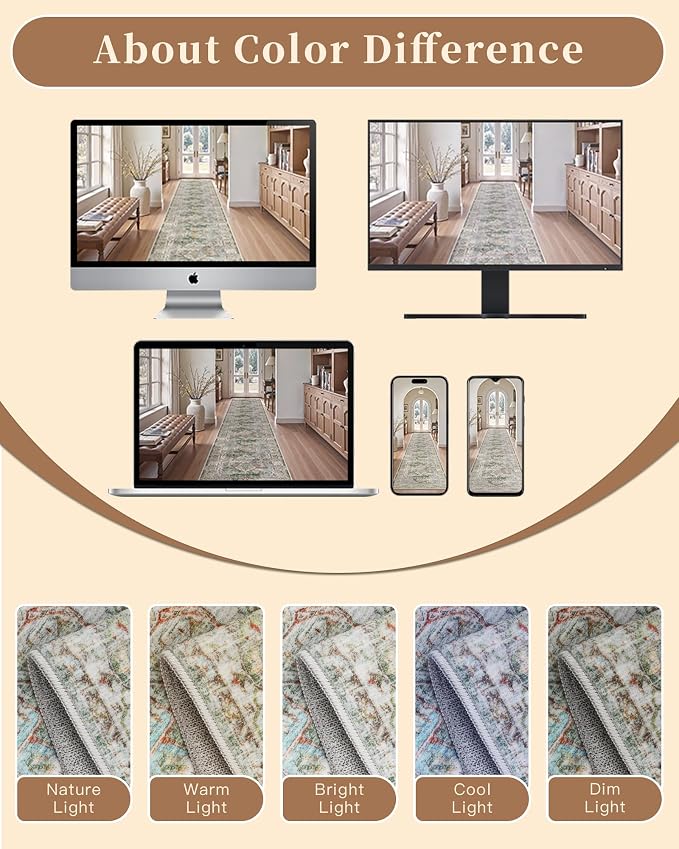 Madane Runner Rug 2'6''x8' Kitchen Runner, Hallway Runner Printed Vintage - Image 12
