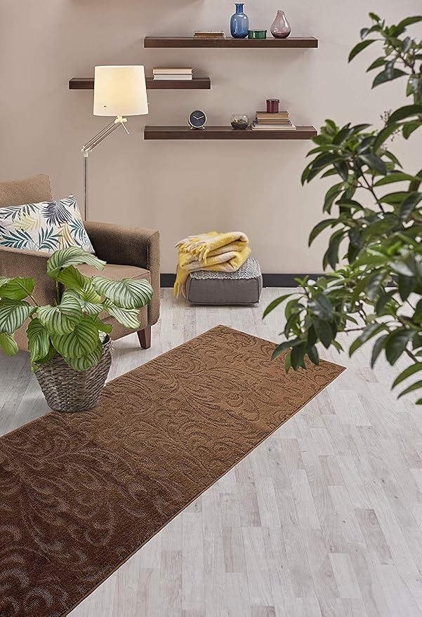 Custom Length Hallway Runner Rug, Slip Resistant, Floral Brown, 26 Inch X 4 feet - Image 4