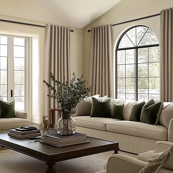 Topfinel Greige 90 Inches Long Blackout Natural Linen Curtains - Image 2