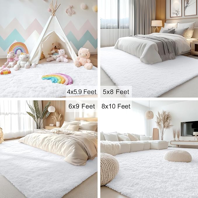 OLANLY 3x3 Machine Washable Small Bedside Rug, Soft Fluffy Shaggy Entryway - Image 5