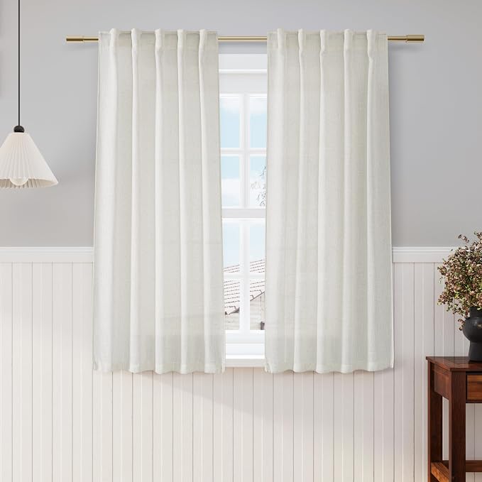 Nanspring Cream Cafe Curtains 54 Inch Length Set 2 Panel Back Tab Pocket Semi by Nanspring