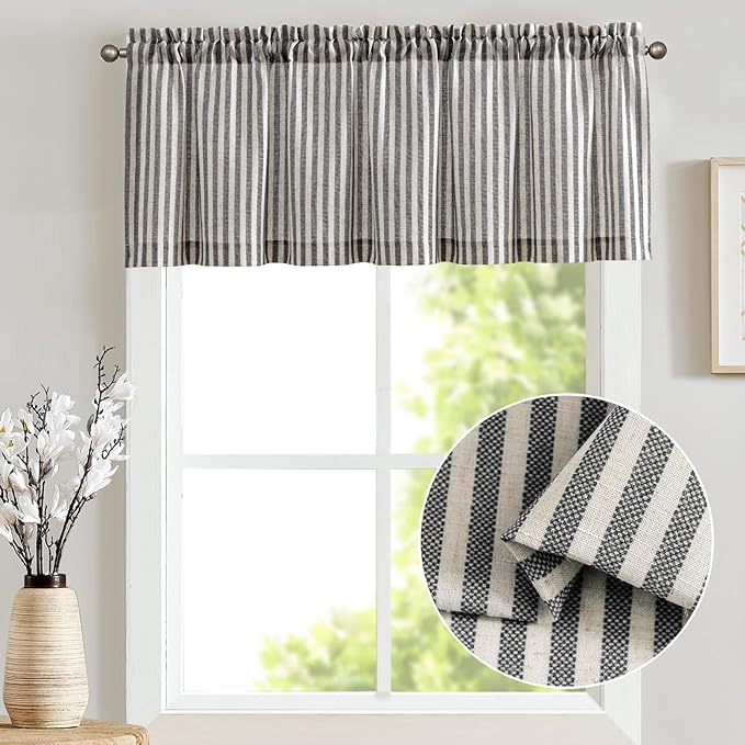 jinchan Valance Curtain Linen Textured Striped Window Curtain - Image 6