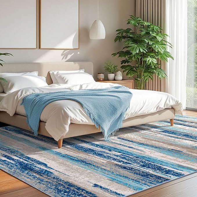 Lansny Modern Abstract 8x10 Large Machine Washable Living Room Rug Non-Slip - Image 2