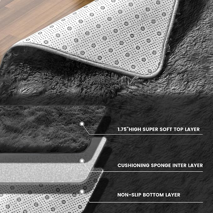 Cozy Shag Area Rug for Living Room, Anti-Skid Rectangular Indoor Floor Carpet - Image 3