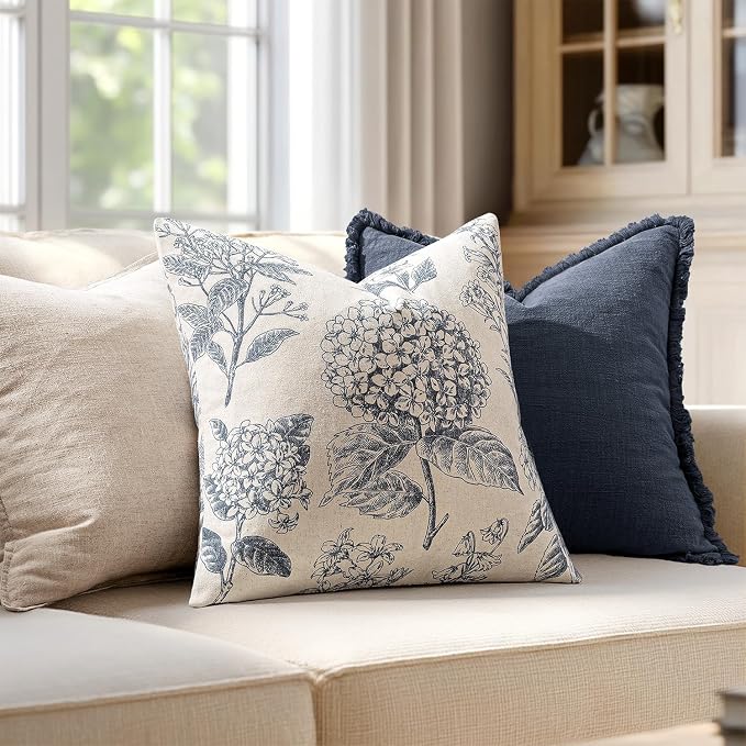 Set of 2 Lumbar Floral Pillow Covers 12x20 Inch Light Blue | Decorative Neutral - Image 5