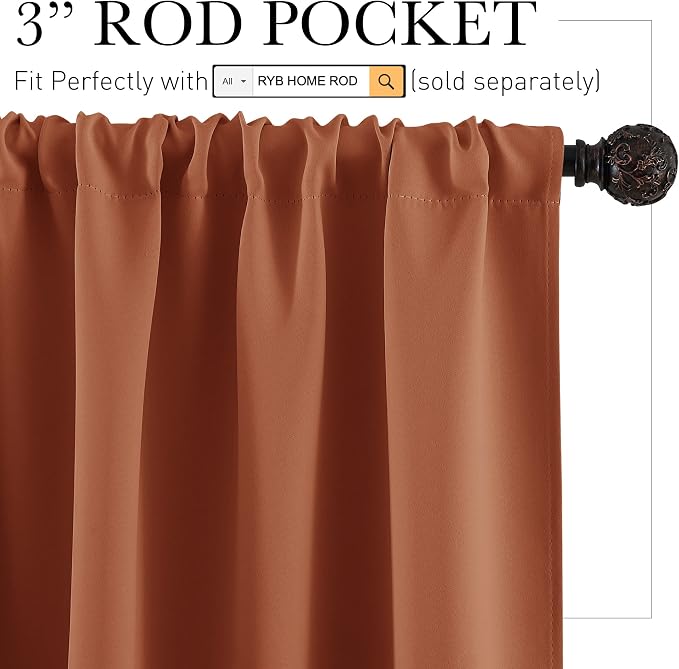RYB HOME Blackout Curtains for Bedroom Living Room 72 inches Long, Thermal - Image 2