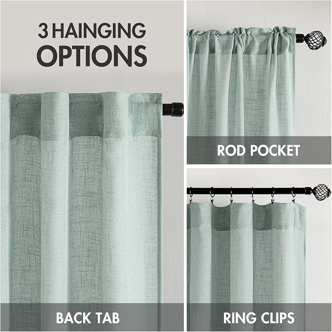 MIULEE Sea Green Linen Curtains 96 Inch Long - Image 3