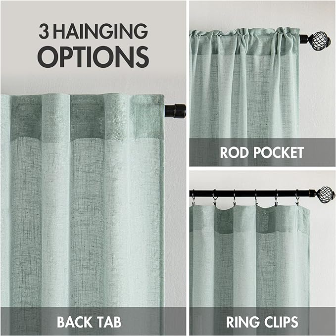 MIULEE Sea Green Linen Curtains 37x84 Inch Length - Image 3