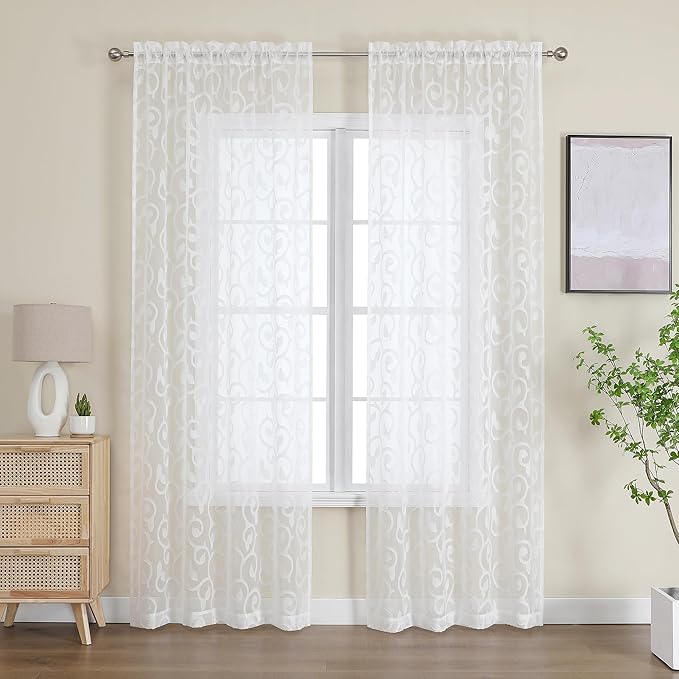 OWENIE Furman Sheer Ivory Curtains 84 inches Long - Image 2