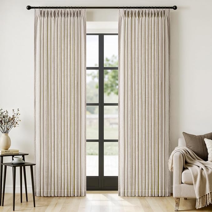 MIULEE Pinch Pleated Thick Linen Curtains 96 Inches Long 2 Panels by MIULEE