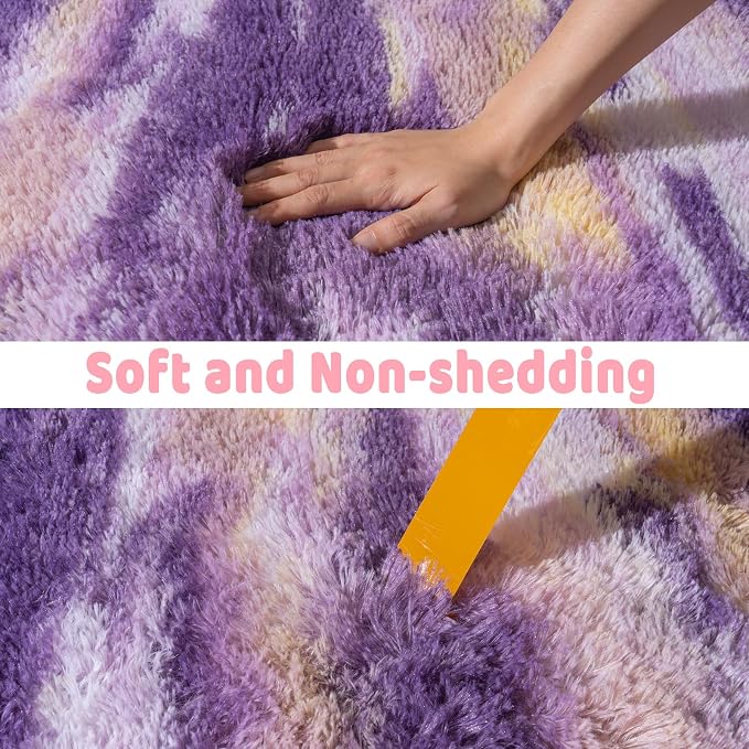 Soft Runner Rugs for Bedroom Hallways, 2x6 Abstract Purple Fluffy Shag Throw - Image 5