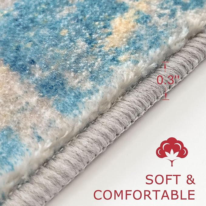 KOZYFLY Modern Abstract Rug Runner, Low Pile, Machine Washable, Recycled Fiber - Image 2