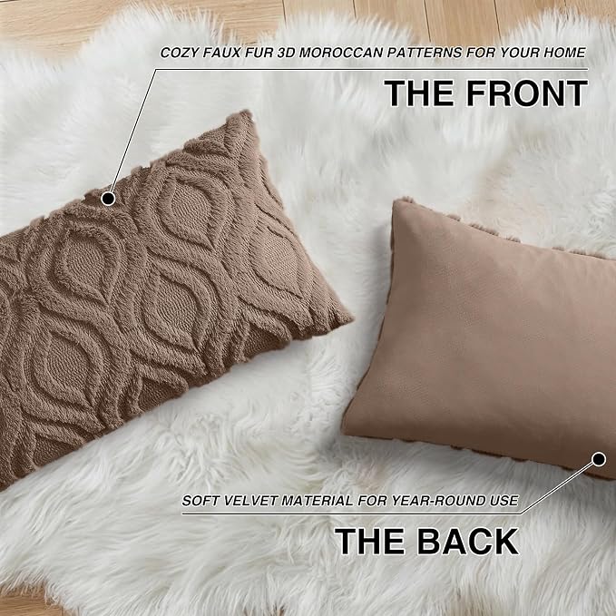 decorUhome Throw Pillow Covers 12x20 Inch Set of 2, Soft Plush Faux Wool Brown - Image 8