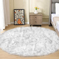 ORINOVA White and Grey Round Rugs 6ft Circle Furry Rug by ORINOVA