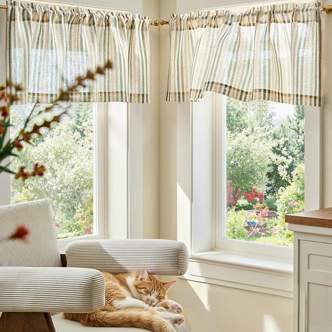 jinchan Valance Curtain Linen Textured Striped Window Curtain - Image 3