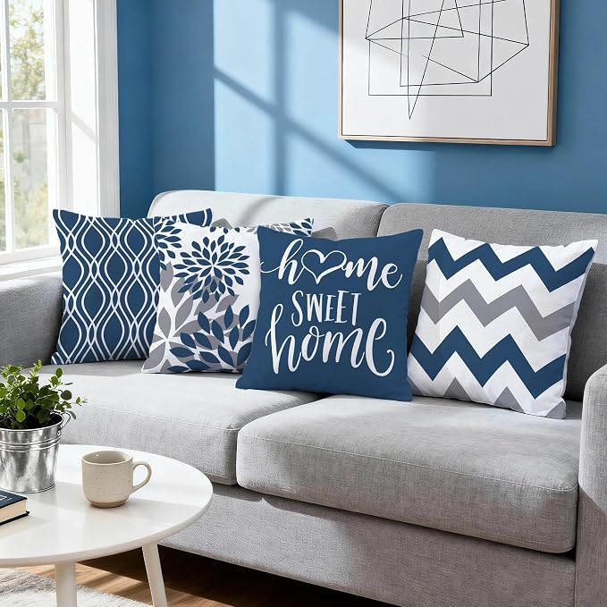 Hexagram Geometric Blue Pillow Covers 18x18 Set of 4, Decorative Outdoor Boho - Image 6