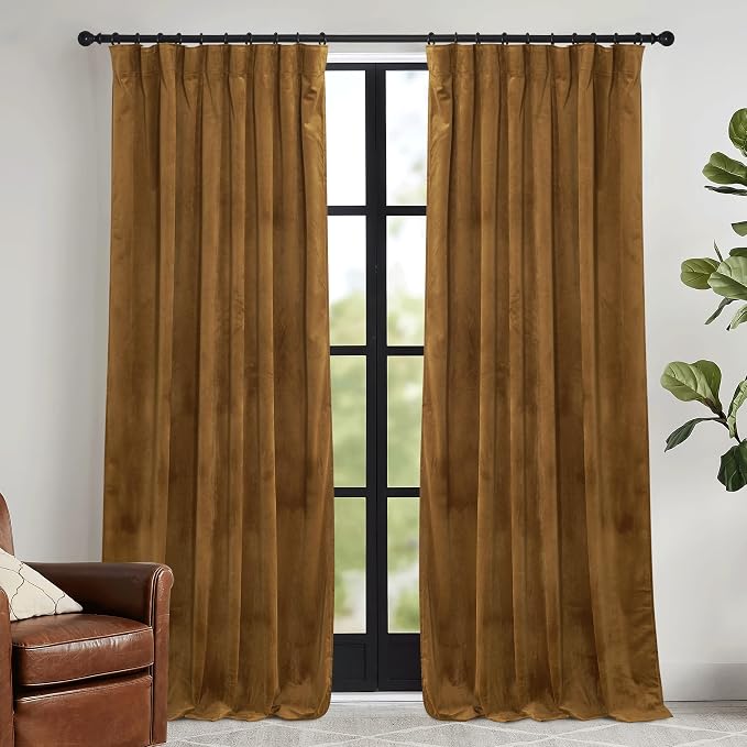RYB HOME Gold Brown Velvet Curtains 72 inches by RYBHOME