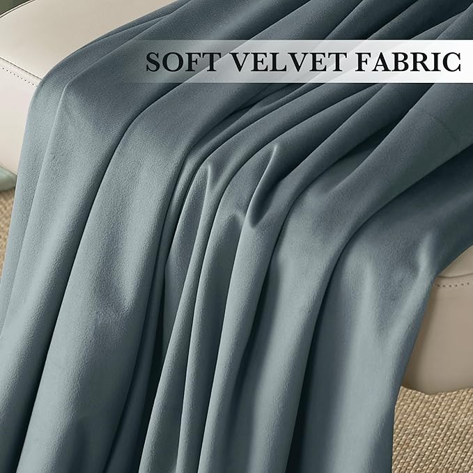 RYB HOME Dusty Blue Velvet Drapes - Image 4
