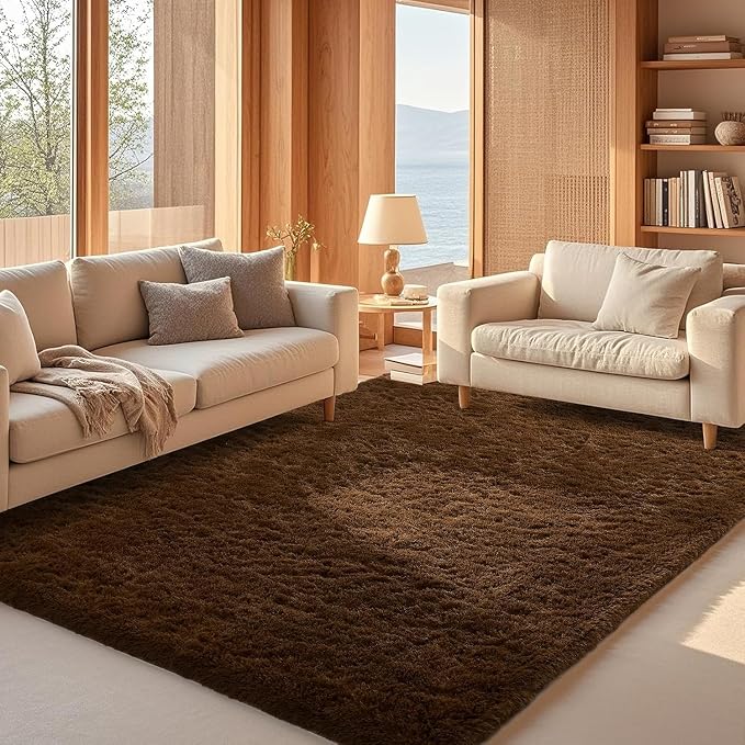 Ophanie Brown Rugs for Living Room Bedroom, 6x9 Fluffy Fuzzy Furry Carpet by Ophanie