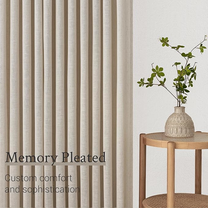 Topfinel Pinch Pleated Curtains 63 Inches Long 2 Panels Set, Oatmeal Semi Sheer - Image 5
