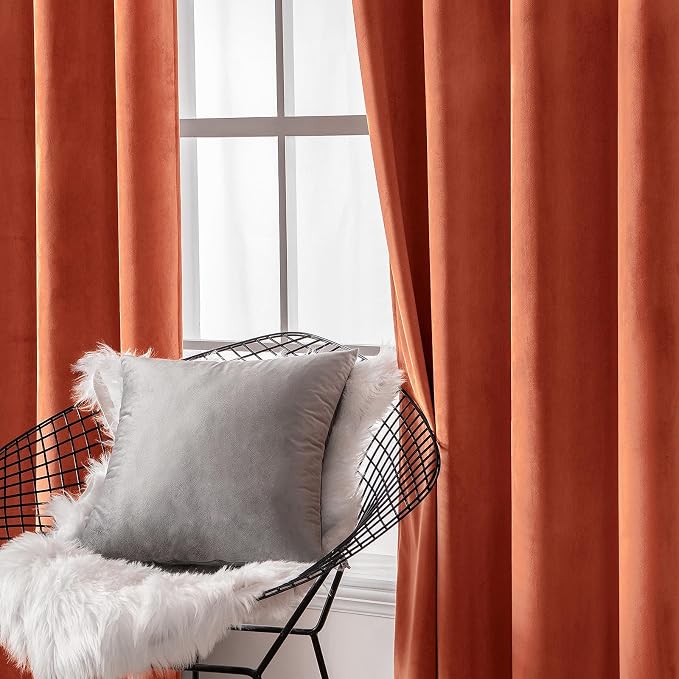 MIULEE Fall Velvet Curtains Elegant Grommet Burnt Orange Curtain Thermal - Image 6