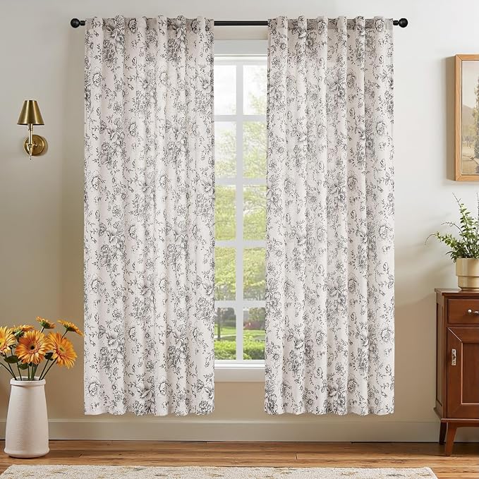 jinchan Linen Blend Curtain Floral Curtains - Image 2