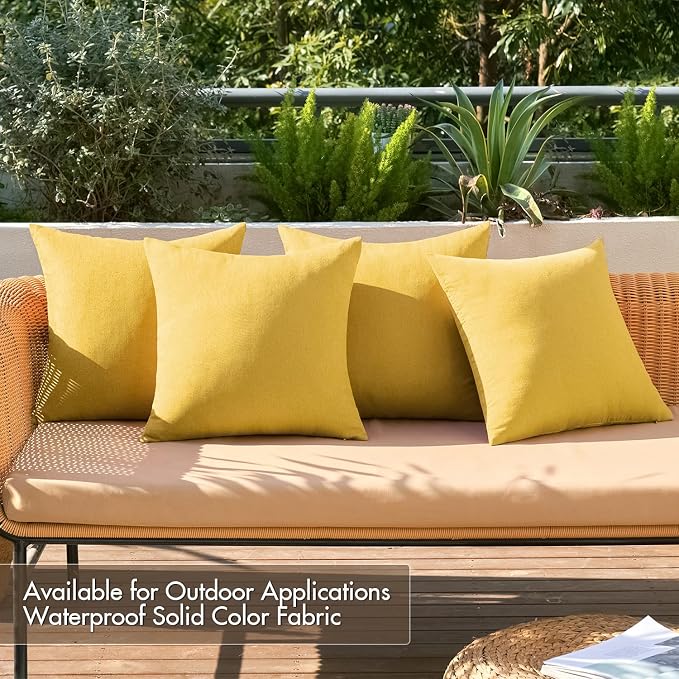 MIULEE Pack of 4 Decorative Outdoor Throw Pillow Covers Linen Waterproof Pillow - Image 2