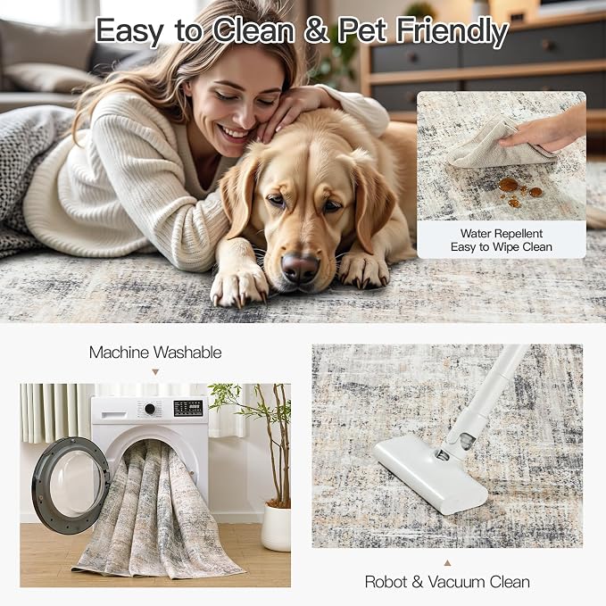 5x8 Area Rug for Living Room, Abstract Washable Non-Slip Carpet, Dining Room - Image 5