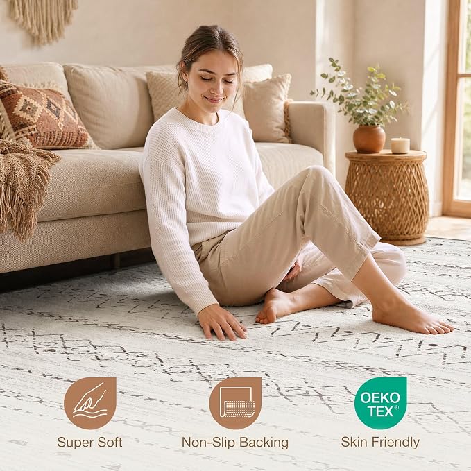 cotiled Boho 12x15 Area Rug for Living Room: Large Moroccan Washable Rug | - Image 3