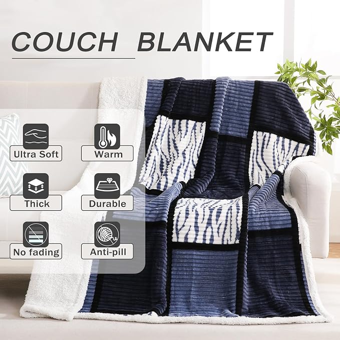 PU MEI Sherpa Blanket Fleece Throw Blanket Twin Plaid Thick Bed Blanket - Image 3