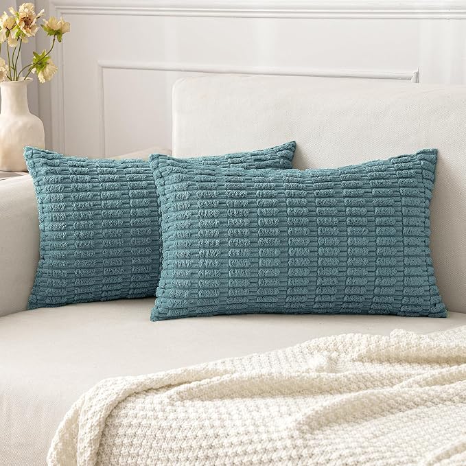 MIULEE Pack of 2 Corduroy Decorative Lumbar Throw Pillow Covers 20x12 Inch Soft by MIULEE