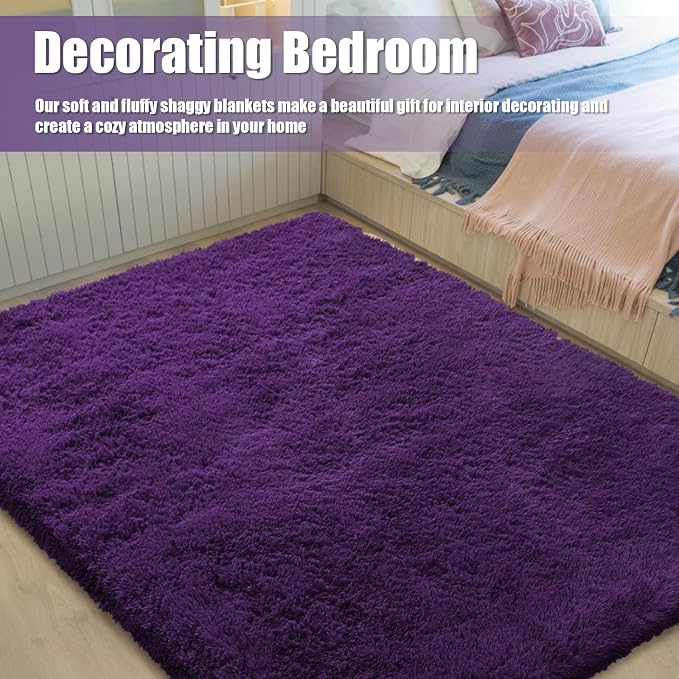 8x10 Fluffy Area Rugs for Living Room, Shag Area Rug for Bedroom, Soft Purple - Image 6