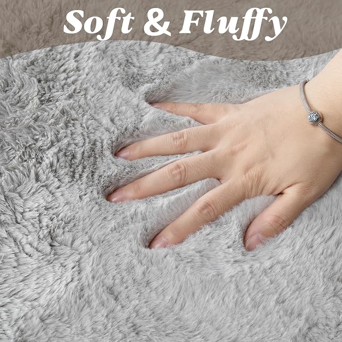 ThreadGlobe Fluffy Faux Rabbit Fur Rug 2'x3', Ultra Soft & Non-Slip Small Rugs - Image 2