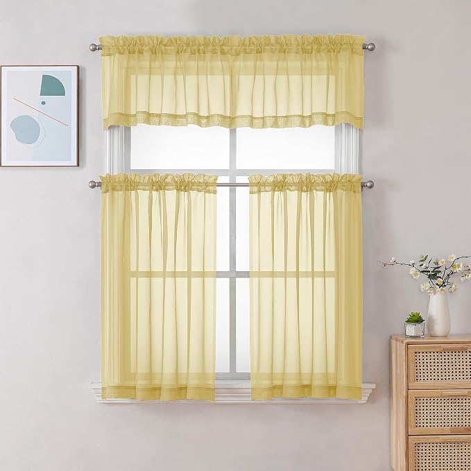 Chyhomenyc Mustard Yellow Short Sheer Curtains 24 inch Length, Light Filtering - Image 2