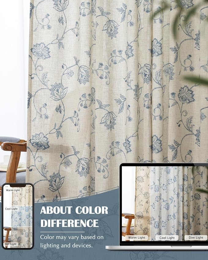 jinchan Linen Curtains Floral Curtains 63 Inch Length - Image 7