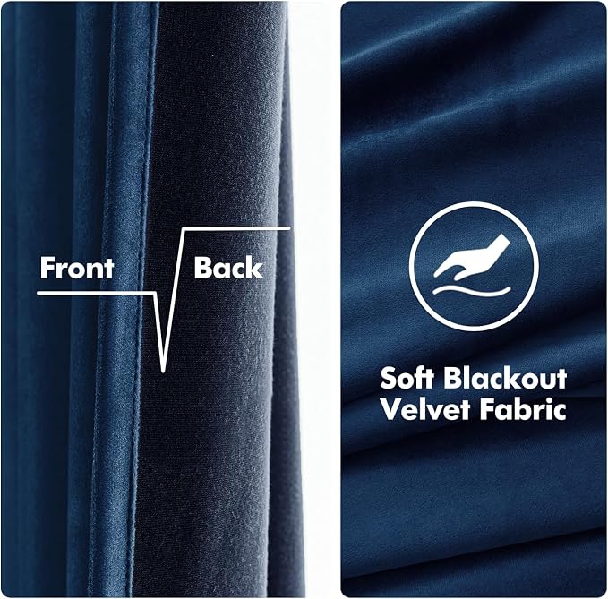 MIULEE Elegant Velvet Curtains Navy Blue Grommet Curtains Thermal Insulated - Image 3