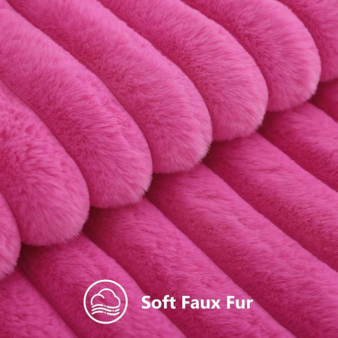 decorUhome Fall Faux Fur Throw Pillow Covers 20x20 Set of 2 Hot Pink | - Image 2