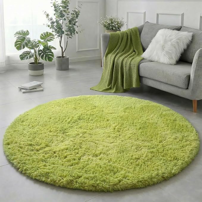 Grass Green Small Round Rug 3Ft by Amdrebio