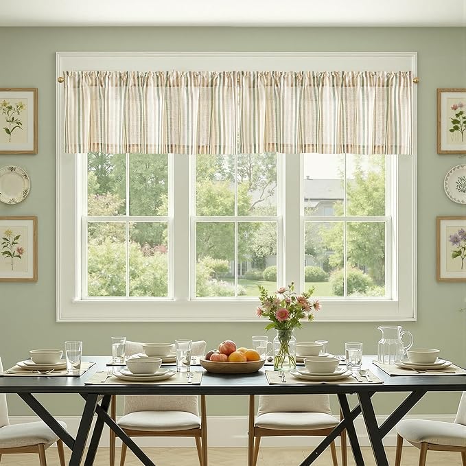 jinchan Valance Curtain Linen Textured Striped Window Curtain - Image 5