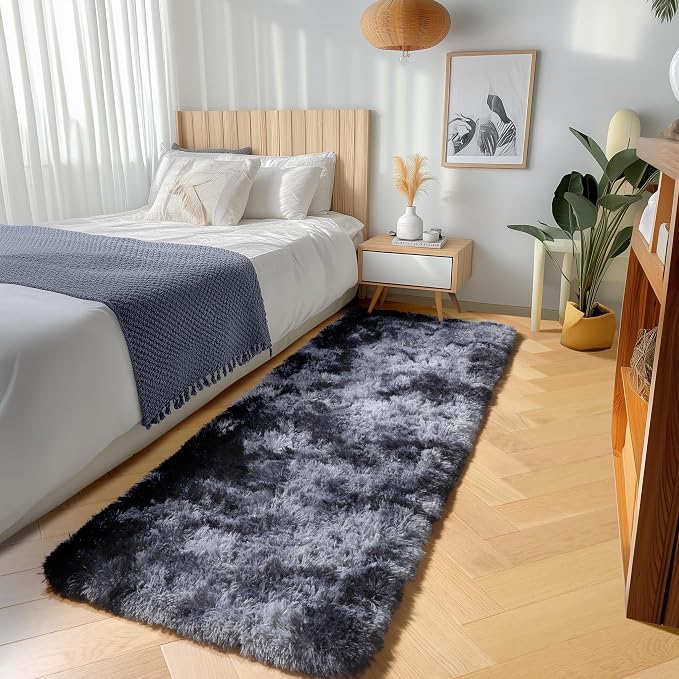 ONASAR Runner Rugs for Bedroom Living Room, Fluffy Tie-Dyed Dark Grey 2x6 - Image 4